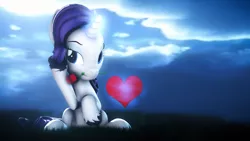 Size: 3840x2160 | Tagged: safe, artist:lagmanor, derpibooru import, part of a set, rarity, pony, unicorn, 3d, flower, flower in mouth, glow, glowing horn, grass, grass field, heart, hearts and hooves day, holiday, hooves, horn, image, looking at you, magic, makeup, mane, moonlight, mouth hold, night, png, rose, rose in mouth, sitting, solo, source filmmaker, telekinesis, valentine's day