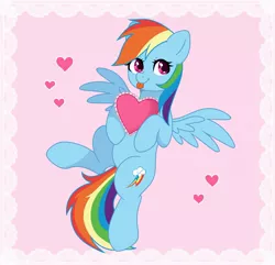 Size: 2056x1979 | Tagged: safe, artist:kadzumiisayu, derpibooru import, rainbow dash, pegasus, pony, :p, commission, cute, dashabetes, female, heart, holiday, image, jpeg, mare, pillow, raised leg, solo, tongue out, valentine's day, ych example, your character here