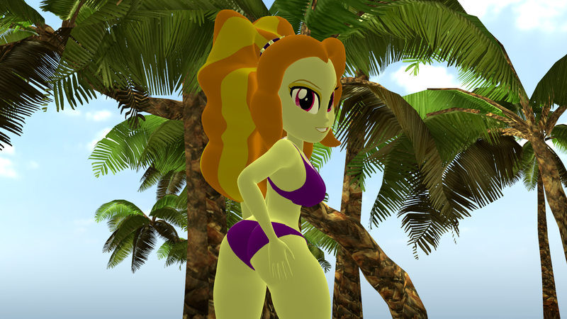 Size: 1920x1080 | Tagged: suggestive, artist:mr.uberrebu25, derpibooru import, adagio dazzle, equestria girls, 3d, adagio dat-azzle, ass, beach, beach babe, bikini, bikini babe, breasts, busty adagio dazzle, butt, butt touch, clothes, hand on butt, image, looking at you, looking back, looking back at you, png, purple swimsuit, solo, swimsuit