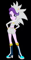 Size: 749x1429 | Tagged: safe, artist:kalel6753, derpibooru import, starlight glimmer, equestria girls, belly button, black background, clothes, clothes swap, cosplay, costume, crossover, image, jpeg, shorts, silver the hedgehog, simple background, solo, sonic the hedgehog (series)