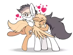 Size: 3000x2250 | Tagged: safe, artist:aaathebap, derpibooru import, oc, oc:keji, oc:mirta whoowlms, unofficial characters only, pegasus, pony, cute, duo, heart, hug, image, png, shipping