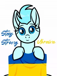 Size: 768x1024 | Tagged: safe, artist:windy breeze, derpibooru import, oc, oc:windy breeze, pegasus, pony, current events, female, flag, holding, image, jpeg, looking at you, mare, simple background, smiling, smiling at you, text, ukraine