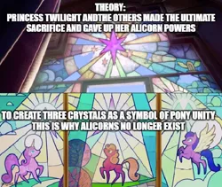 Size: 622x525 | Tagged: safe, derpibooru import, edit, edited screencap, screencap, earth pony, pegasus, unicorn, my little pony: a new generation, spoiler:g5, cutie mark, g5, image, png, ruins, stained glass, symbol, text, theory