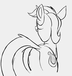 Size: 666x703 | Tagged: safe, artist:dotkwa, derpibooru import, lyra heartstrings, pony, unicorn, butt, female, grayscale, image, lyrebutt, mare, monochrome, plot, png, rear view, simple background, sketch, solo, white background