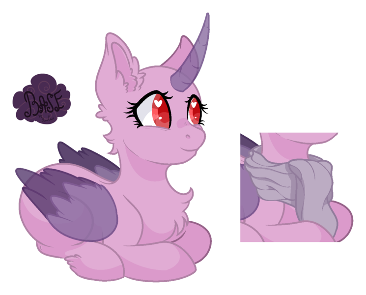 Size: 1453x1170 | Tagged: safe, artist:dinkydoolove, derpibooru import, oc, unofficial characters only, alicorn, pony, alicorn oc, bald, base, chest fluff, clothes, ear fluff, eyelashes, horn, image, lying down, png, prone, scarf, wings