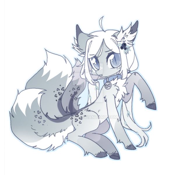 Size: 1024x1024 | Tagged: safe, artist:miioko, derpibooru import, oc, unofficial characters only, pony, chest fluff, collar, deviantart watermark, image, multiple tails, obtrusive watermark, png, raised hoof, tail, watermark