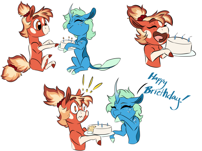 Size: 2732x2048 | Tagged: safe, artist:ask-y, derpibooru import, oc, unofficial characters only, changedling, changeling, earth pony, pony, unicorn, birthday cake, bust, cake, changedling oc, changeling oc, earth pony oc, food, happy birthday, horn, image, png, simple background, smiling, transparent background, unicorn oc