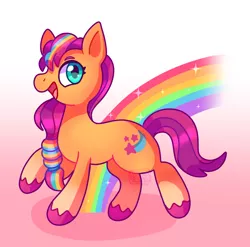 Size: 1164x1152 | Tagged: safe, artist:corvidcactus, derpibooru import, sunny starscout, earth pony, pony, my little pony: a new generation, braid, full body, g5, image, png, rainbow, smiling, solo