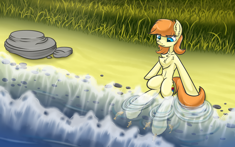 Size: 2880x1800 | Tagged: safe, artist:yufebwifbi, derpibooru import, oc, earth pony, fish, pony, chest fluff, image, png, solo