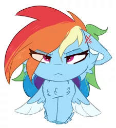 Size: 2008x2224 | Tagged: safe, artist:tizhonolulu, derpibooru import, rainbow dash, pegasus, pony, :<, angry, cheek fluff, chest fluff, floppy ears, image, looking at you, png, red eyes, simple background, solo, white background, wings, wings down