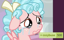 Size: 1920x1200 | Tagged: safe, derpibooru import, edit, edited screencap, screencap, cozy glow, pony, derpibooru, marks for effort, 500, :s, abuse, cozybuse, crying, female, filly, foal, image, meta, png, pure concentrated unfiltered evil of the utmost potency, pure unfiltered evil, tags, wavy mouth, xd