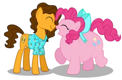 Size: 1920x1256 | Tagged: safe, artist:aleximusprime, derpibooru import, cheese sandwich, pinkie pie, earth pony, pony, flurry heart's story, ^^, alternate hairstyle, boop, bow, cheesepie, cheesy as pie, chubby, clothes, cute, duo, eyes closed, fat, female, grin, hair bow, hawaiian shirt, hooves, image, male, mare, nose wrinkle, noseboop, nuzzles, nuzzling, older, older cheese sandwich, older pinkie pie, png, pudgy pie, raised hoof, romantic, shadow, shipping, shirt, simple background, smiling, stallion, standing, straight, tail, transparent background