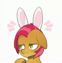 Size: 4064x4096 | Tagged: safe, artist:sugarelement, derpibooru import, babs seed, earth pony, pony, bunny ears, bust, cute, female, filly, foal, image, jpeg, simple background, solo, unamused, white background