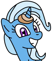 Size: 610x720 | Tagged: safe, artist:jadeharmony, derpibooru import, trixie, pony, unicorn, cute, diatrixes, female, food, grin, horn, horn impalement, i'm pancake, image, mare, pancake day, pancakes, png, simple background, smiling, solo, transparent background