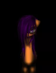 Size: 1024x1337 | Tagged: semi-grimdark, artist:leeileria, derpibooru import, scootaloo, pegasus, pony, fanfic:pegasus device, fanfic:rainbow factory, 2017, absentia, black background, creepy, fanfic art, female, filly, floppy ears, foal, folded wings, frown, hair over one eye, image, jpeg, lineless, long neck, looking at you, messy mane, simple background, solo, standing, wings