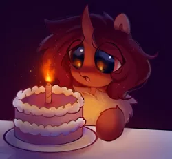 Size: 1500x1384 | Tagged: safe, artist:enderselyatdark, derpibooru import, oc, oc:flechette, unofficial characters only, changeling, insect, moth, mothling, original species, birthday, birthday cake, cake, candle, eye reflection, food, image, png, red changeling, reflection, simple background, species swap