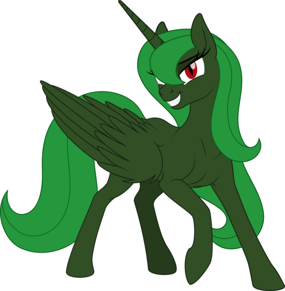 Size: 2151x2200 | Tagged: safe, artist:grypher, derpibooru import, oc, oc:evening "eve" canter, unofficial characters only, alicorn, fallout equestria, green alicorn (fo:e), grin, image, looking at you, png, raised hoof, simple background, smiling, smug, solo, transparent background, vector