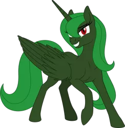 Size: 2151x2200 | Tagged: safe, artist:grypher, derpibooru import, oc, oc:evening "eve" canter, unofficial characters only, alicorn, fallout equestria, green alicorn (fo:e), grin, image, looking at you, png, raised hoof, simple background, smiling, smug, solo, transparent background, vector