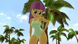 Size: 1920x1080 | Tagged: suggestive, artist:mr.uberrebu25, derpibooru import, ginger owlseye, equestria girls, 3d, beach, beach babe, breasts, busty ginger owlseye, clothes, hand on hip, image, looking at you, one-piece swimsuit, palm tree, png, solo, swimsuit, tree, white swimsuit