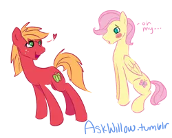 Size: 1280x1030 | Tagged: safe, artist:brooke-renee, color edit, derpibooru import, edit, big macintosh, fluttershy, earth pony, pegasus, pony, ..., blush sticker, blushing, butterreina, butterscotch, colored, eyes on the prize, female, floating heart, fluttermac, heart, image, looking back, macareina, male, mare, oh my, png, rule 63, shipping, simple background, stallion, straight, transparent background