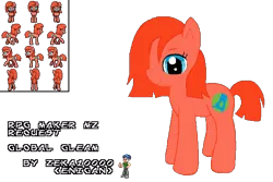 Size: 576x384 | Tagged: safe, artist:zeka10000, derpibooru import, oc, oc:enigan, oc:global gleam, earth pony, human, pony, earth pony oc, female, image, mare, pixel art, png, request, requested art, rpg maker, simple background, solo, sprite, sprite sheet, text, transparent background