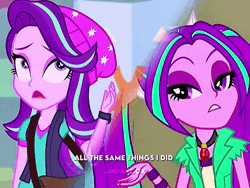 Size: 1440x1080 | Tagged: safe, derpibooru import, edit, edited screencap, screencap, adagio dazzle, aria blaze, sonata dusk, starlight glimmer, sunset shimmer, equestria girls, mirror magic, rainbow rocks, spoiler:eqg specials, animated, clothes, cute, cutie mark, cutie mark on clothes, eyes closed, female, geode of empathy, image, jacket, jewelry, leather, leather jacket, magical geodes, necklace, one eye closed, open mouth, open smile, smiling, sonatabetes, sound, statue, text, the dazzlings, tiktok, webm