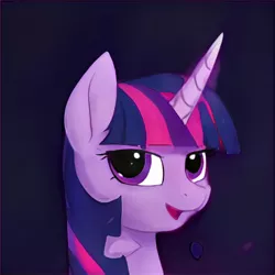 Size: 1024x1024 | Tagged: safe, artist:thisponydoesnotexist, derpibooru import, machine learning generated, pony, bust, horn, image, jpeg, neural network, not twilight sparkle, open mouth, open smile, portrait, simple background, smiling