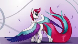 Size: 3840x2160 | Tagged: safe, artist:tenebrisnoctus, derpibooru import, zipp storm, pegasus, pony, 4k, abstract background, butt, colored wings, feathered fetlocks, female, g5, high res, image, large wings, looking at you, looking back, looking back at you, mare, multicolored wings, plot, png, solo, wings