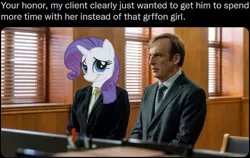 Size: 620x393 | Tagged: safe, derpibooru import, edit, rarity, dragon dropped, better call saul, image, meme, png, saul goodman, your honor