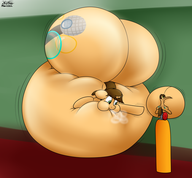 Size: 2865x2658 | Tagged: questionable, artist:the-furry-railfan, derpibooru import, oc, oc:bobby seas, unofficial characters only, unicorn, belly, big belly, butt, floating, helium tank, huge belly, huge butt, image, impossibly large belly, impossibly large butt, inflated ears, inflation, large butt, panic, png, puffy cheeks, reaching, squishy, voodoo doll, voodoo inflation