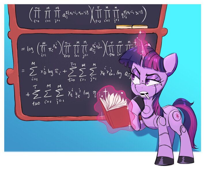 Size: 1200x1007 | Tagged: safe, artist:fanzeem, derpibooru import, twilight sparkle, pony, robot, robot pony, unicorn, female, image, jpeg, math, roboticization, solo, thinking, twibot, unicorn twilight