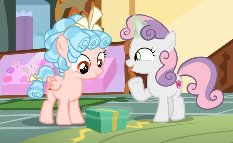 Size: 1156x712 | Tagged: safe, derpibooru import, screencap, cozy glow, sweetie belle, pony, marks for effort, box, cozybetes, cute, diasweetes, duo, female, filly, foal, image, jpeg