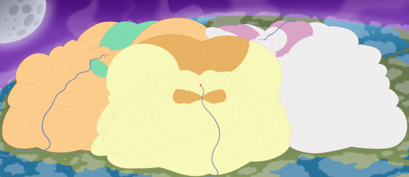 Size: 7200x3120 | Tagged: questionable, artist:necrofeline, derpibooru import, apple bloom, scootaloo, sweetie belle, series:cutie mark crusaders snack expansion, equestria girls, apple blob, bbw, belly, belly bed, belly button, big belly, big breasts, bingo wings, blob, bottom heavy, bra, breasts, butt, chubby cheeks, clothes, cloud, cutie mark crusaders, digital art, earth, fat, fat boobs, fat fetish, feeding tube, female, fetish, force feeding, huge belly, huge breasts, huge butt, hyperfat, image, immobile, impossibly large belly, impossibly large breasts, impossibly large butt, impossibly large everything, impossibly obese, large butt, macrofat, moon, morbidly obese, obese, ocean, orbit, panties, planet, png, property damage, rolls of fat, scootalard, sitting, space, ssbbw, stars, stretch mark crusaders, sweetie belly, thighs, thunder thighs, trio, trio female, underwear, wardrobe malfunction, water, weight gain, weight gain sequence