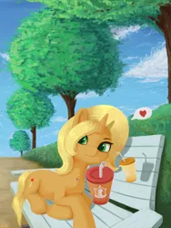 Size: 3543x4724 | Tagged: safe, artist:lin feng, derpibooru import, sunflower spectacle, pony, unicorn, cute, drink, image, jpeg, tree