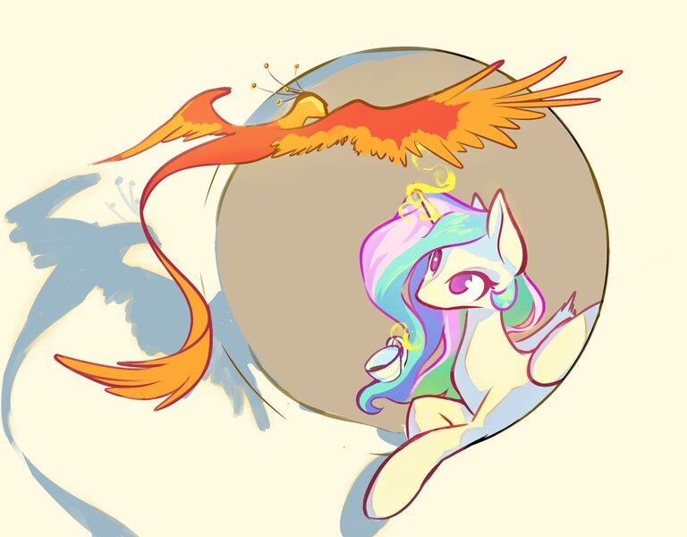 Size: 3200x2500 | Tagged: safe, artist:adamscage, derpibooru import, princess celestia, alicorn, phoenix, pony, image, jpeg