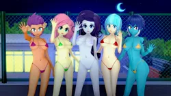 Size: 1920x1080 | Tagged: suggestive, artist:hornydogo, derpibooru import, coco pommel, fluttershy, princess ember, rarity, smolder, equestria girls, 3d, bikini, clothes, image, jpeg, koikatsu, micro bikini, pubic hair, swimsuit