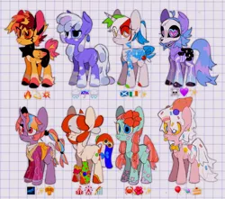 Size: 1440x1275 | Tagged: safe, artist:poneko-chan, derpibooru import, oc, unofficial characters only, crab, earth pony, pegasus, pony, unicorn, balloon, cake, candy, circus, clothes, cloud, emoji, fire, flag, flower, flower in hair, food, hair over eyes, heart, horn, image, ireland, jpeg, kimono (clothing), mask, rain, roller coaster, scotland, skull, sparkles, sparks, strawberry, umbrella, wings