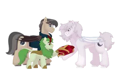 Size: 1280x732 | Tagged: safe, artist:itstechtock, derpibooru import, oc, oc:emerald grove, oc:sleepyhead, oc:waxing lyrical, unofficial characters only, bat pony, kirin, pony, female, image, mare, png, simple background, transparent background