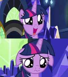 Size: 1280x1440 | Tagged: safe, derpibooru import, edit, edited screencap, screencap, twilight sparkle, twilight sparkle (alicorn), alicorn, pony, season 7, shadow play, adorkable, cute, dilated pupils, dork, female, floppy ears, happy, happy then sad, image, mare, png, puppy dog eyes, reaction image, sad, sadorable, solo, twiabetes