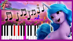 Size: 1280x720 | Tagged: safe, derpibooru import, izzy moonbow, sunny starscout, pony, unicorn, my little pony: a new generation, g5, image, implied sunny starscout, ivory cedar, jpeg, keyboard, looking back, looking out for you, music notes, open mouth, solo, youtube link, youtube thumbnail