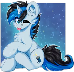 Size: 1916x1877 | Tagged: safe, artist:woonborg, derpibooru import, oc, oc:solar gizmo, unofficial characters only, unicorn, chest fluff, ear fluff, galaxy, image, png, shiny, solo, stars, tongue out