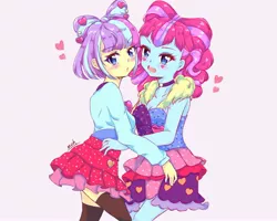 Size: 2048x1635 | Tagged: safe, artist:moh_mlp2, derpibooru import, kiwi lollipop, supernova zap, equestria girls, equestria girls series, sunset's backstage pass!, spoiler:eqg series (season 2), clothes, cute, duo, duo female, female, heart, image, jpeg, k-lo, k-lo culo, lesbian, looking at you, open mouth, postcrush, shipping, simple background, skirt, su-z