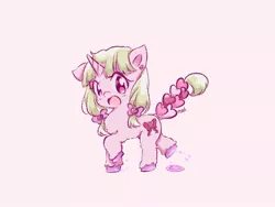 Size: 1612x1209 | Tagged: safe, artist:moh_mlp2, derpibooru import, oc, oc:yuno, unofficial characters only, pony, unicorn, cute, female, heart, hoofprints, horn, image, jpeg, looking at you, mare, ocbetes, open mouth, pink background, simple background