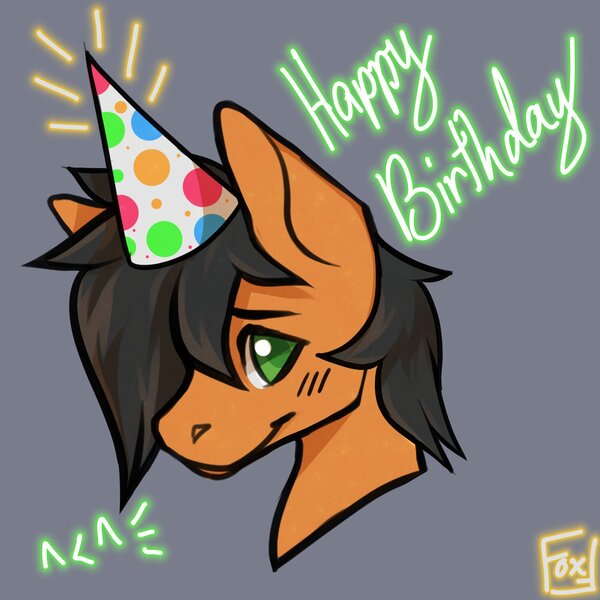 Size: 1500x1500 | Tagged: safe, artist:defiant_fox, artist:defiantfox, derpibooru import, oc, unofficial characters only, pony, happy birthday, image, jpeg, solo