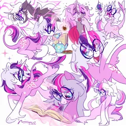 Size: 2000x2000 | Tagged: safe, artist:creeate97, derpibooru import, oc, unofficial characters only, classical unicorn, pony, unicorn, book, cloven hooves, cup, drinking, glasses, image, jpeg, leonine tail, levitation, magic, simple background, solo, teacup, teapot, telekinesis, unshorn fetlocks, white background
