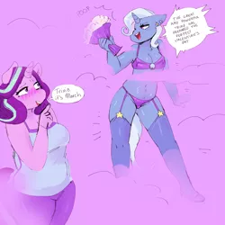 Size: 2500x2500 | Tagged: suggestive, artist:currentlytr_ash, derpibooru import, starlight glimmer, trixie, anthro, unicorn, breasts, female, image, lesbian, png, shipping, startrix