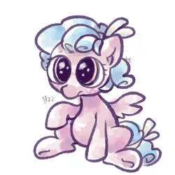 Size: 1024x1024 | Tagged: safe, artist:kukie, derpibooru import, cozy glow, pegasus, pony, blue mane, cozybetes, cute, derpibooru exclusive, eyelashes, female, filly, foal, freckles, frown, hooves, image, looking forward, pink coat, png, puppy dog eyes, raised hoof, sad, sadorable, simple background, sitting, solo, spread wings, tail, underhoof, white background, wings