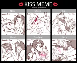 Size: 2000x1633 | Tagged: suggestive, artist:askbubblelee, derpibooru import, oc, oc:annie belle, oc:bubble lee, oc:impala lily, oc:mako, oc:midnight mural, oc:rocket burst, oc:rosie quartz, oc:sunstreak quartz, oc:timber swirl, oc:victor bates, oc:walter nutt, unofficial characters only, anthro, bat pony, dracony, dragon, earth pony, hybrid, orca, orca pony, original species, pegasus, unguligrade anthro, unicorn, zony, anthro oc, bat pony oc, bat wings, biting, blushing, blushing profusely, bust, couple, curved horn, cute, cute little fangs, earth pony oc, eyes closed, fangs, female, forehead kiss, freckles, gay, glasses, hand kiss, hickey, horn, husband and wife, image, implied nudity, implied sex, jewelry, kiss meme, kiss on the cheek, kissing, male, married couple, meme, moaning, moaning in pleasure, neck biting, neck kiss, nose kiss, pegasus oc, png, ponytail, ring, sexy, sketch, smiling, straight, unicorn oc, wedding ring, wings, zony oc