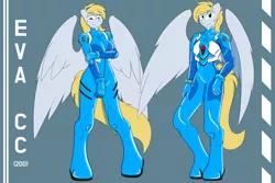 Size: 6000x4000 | Tagged: safe, artist:in3ds2, derpibooru import, oc, oc:cutting chipset, unofficial characters only, anthro, pegasus, unguligrade anthro, bodysuit, breasts, clothes, crossover, female, image, latex, latex suit, looking at you, looking down, male, neon genesis evangelion, plugsuit, png, simple background, spread wings, wings