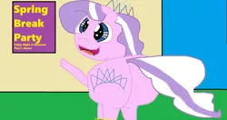 Size: 2054x1088 | Tagged: safe, artist:coltfan97, derpibooru import, diamond tiara, earth pony, pony, 1000 hours in ms paint, butt, diamond buttiara, image, invitation, png, smiling, solo, spring break